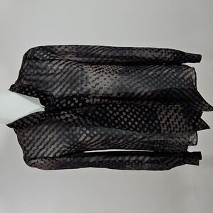 Theory SZP 100% Silk Blouse Bow Black Grey Print Semi Sheer Career Lux